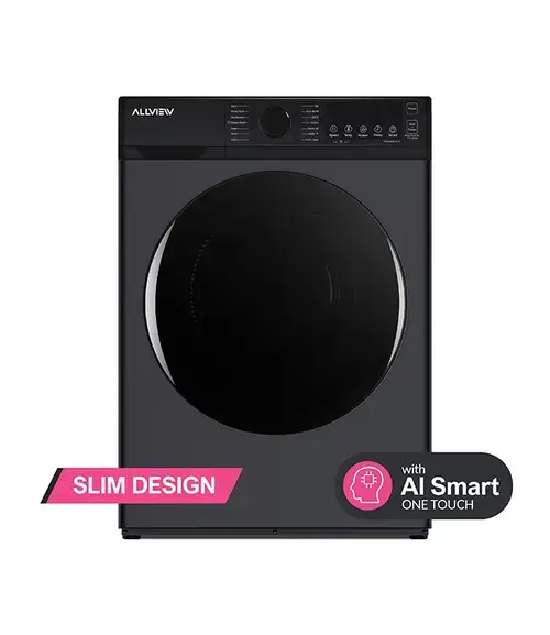 Masina de spalat rufe frontala slim Allview SENSY W800, 8kg, 1200 RPM, Clasa A, Smart One Touch AI, Motor Inverter, Spalare cu abur, Sterilizare, Spalare rapida 15 min (Gri)