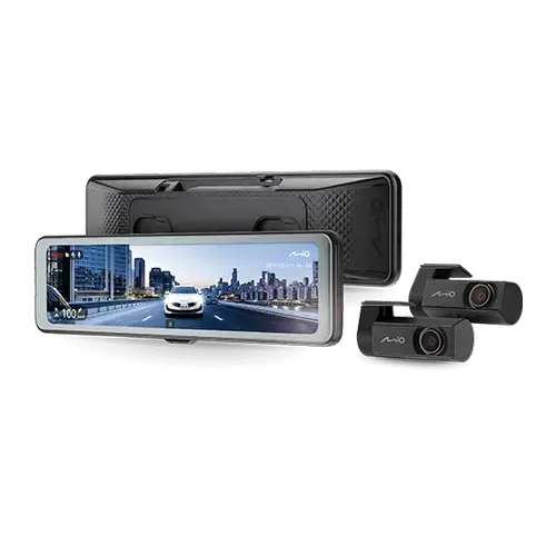 Camera video auto duala tip oglinda Mio MiVue™ R860WD + MiVue™ T70, 1440P/30 FPS HDR, Touchscreen IPS 11.26inch, Wi-Fi, GPS, Mod Parcare (Negru)