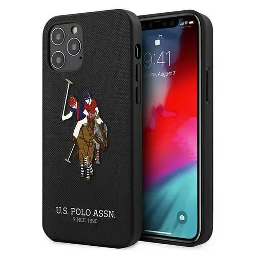 Husa de protectie US Polo Assn. Embroidery pentru iPhone 12 Pro Max, Piele ecologica (Negru)