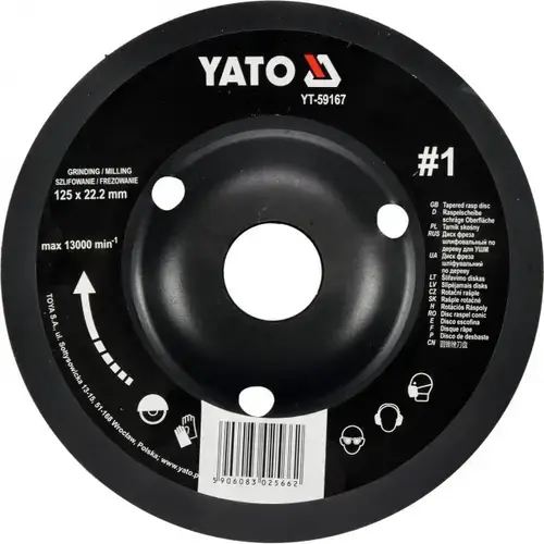 Disc Depresat Raspel pentru Lemn 125X22.2MM  YATO  YT-59167