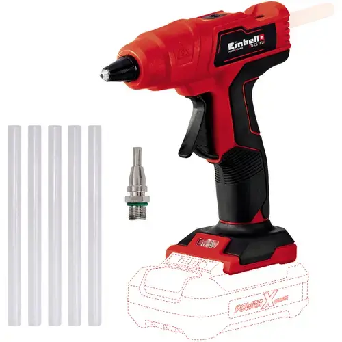 Pistol de lipit la cald pe acumulator Einhell PXC TE-CG 18 Li - Solo, baton lipire 11 mm, temperatura lucru 170 °C, incalzire 2 min, fara acumulator/incarcator
