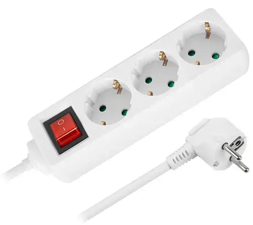 Prelungitor Rebel URZ3573-2, 3 prize, intrerupator, 3 x 1.0 mm, 2 m (Alb)