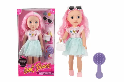 Papusa MomKi cu accesorii, 35cm, Roz