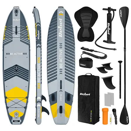 Set placa gonflabila Rebel RBA-4518-G, stand up paddle (Gri)