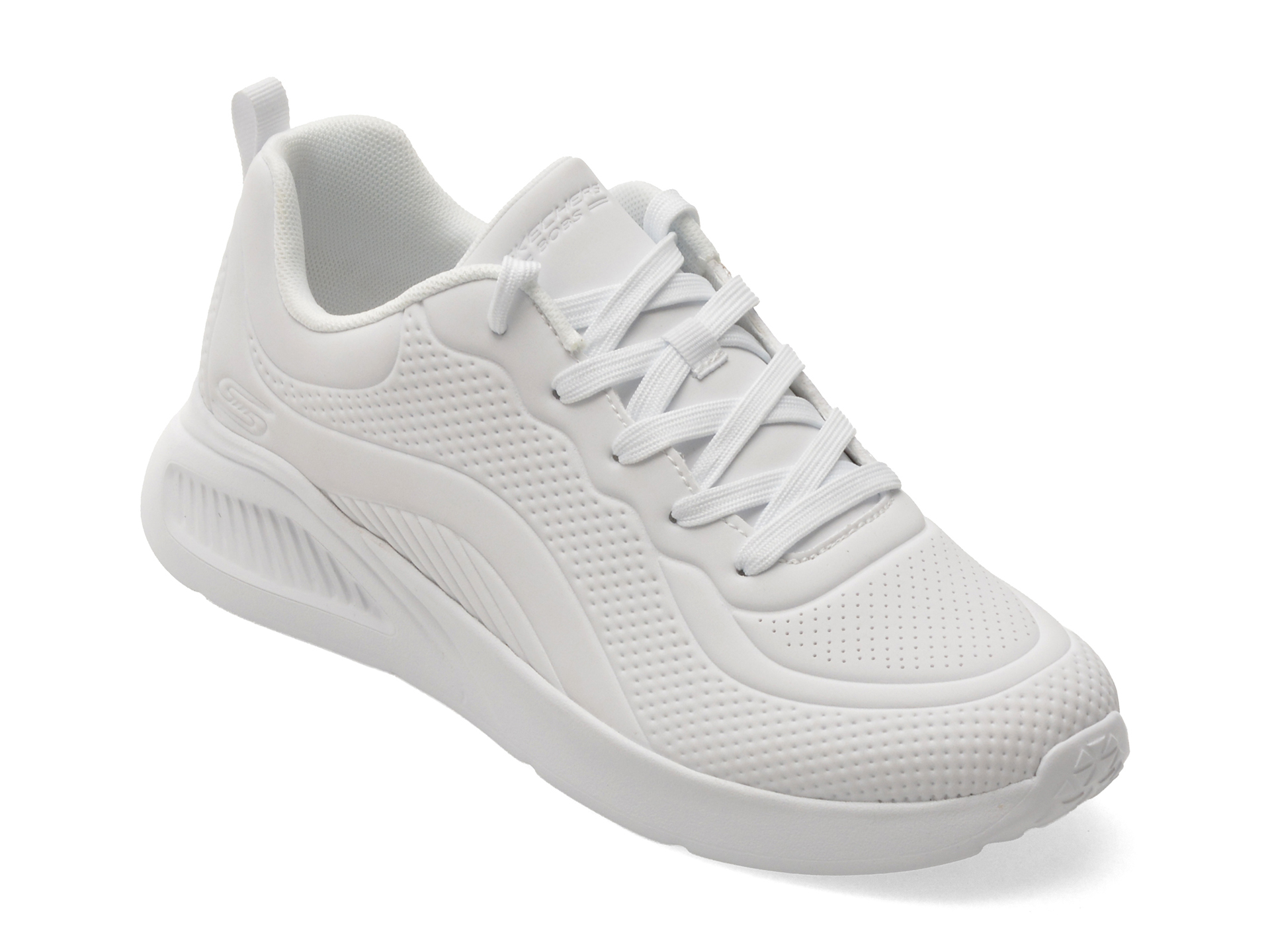 Pantofi sport SKECHERS albi, BOBS BUNO, din piele ecologica