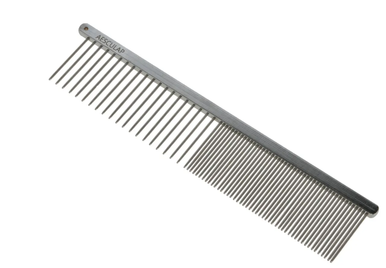 Pieptene metalic AESCULAP din otel inoxidabil pentru animale, 202x40 mm - caini si pisici