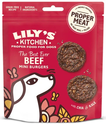 LILY'S KITCHEN Mini Burgers Recompensă pentru câini The Best Ever, cu Vită 70g