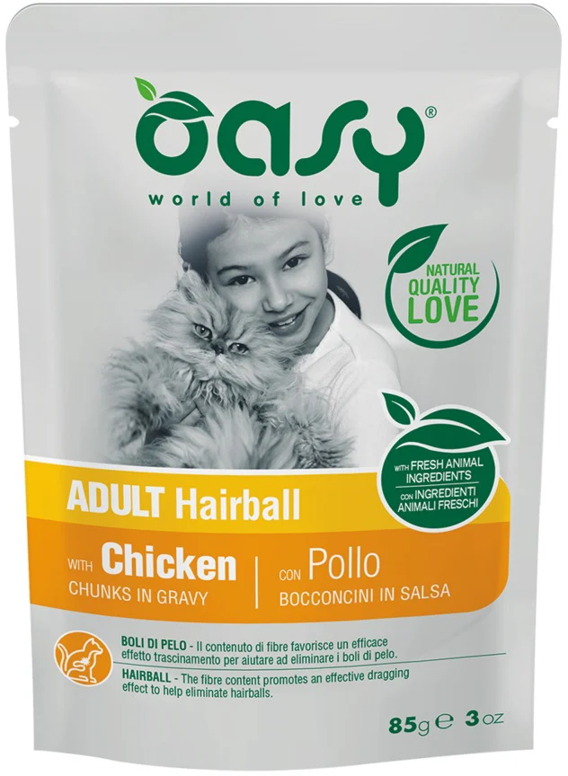 OASY Chunks in Gravy Plic pentru pisici, Hairball 85g