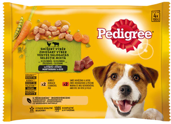PEDIGREE Pachet plicuri pentru câini Adulţi, cu Pui, Vită şi Legume 4x100g