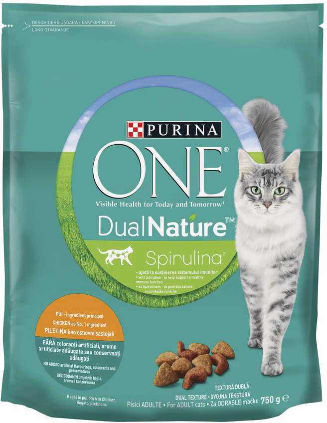 PURINA ONE DUAL NATURE Hrană uscată pt pisici, cu Pui 750g
