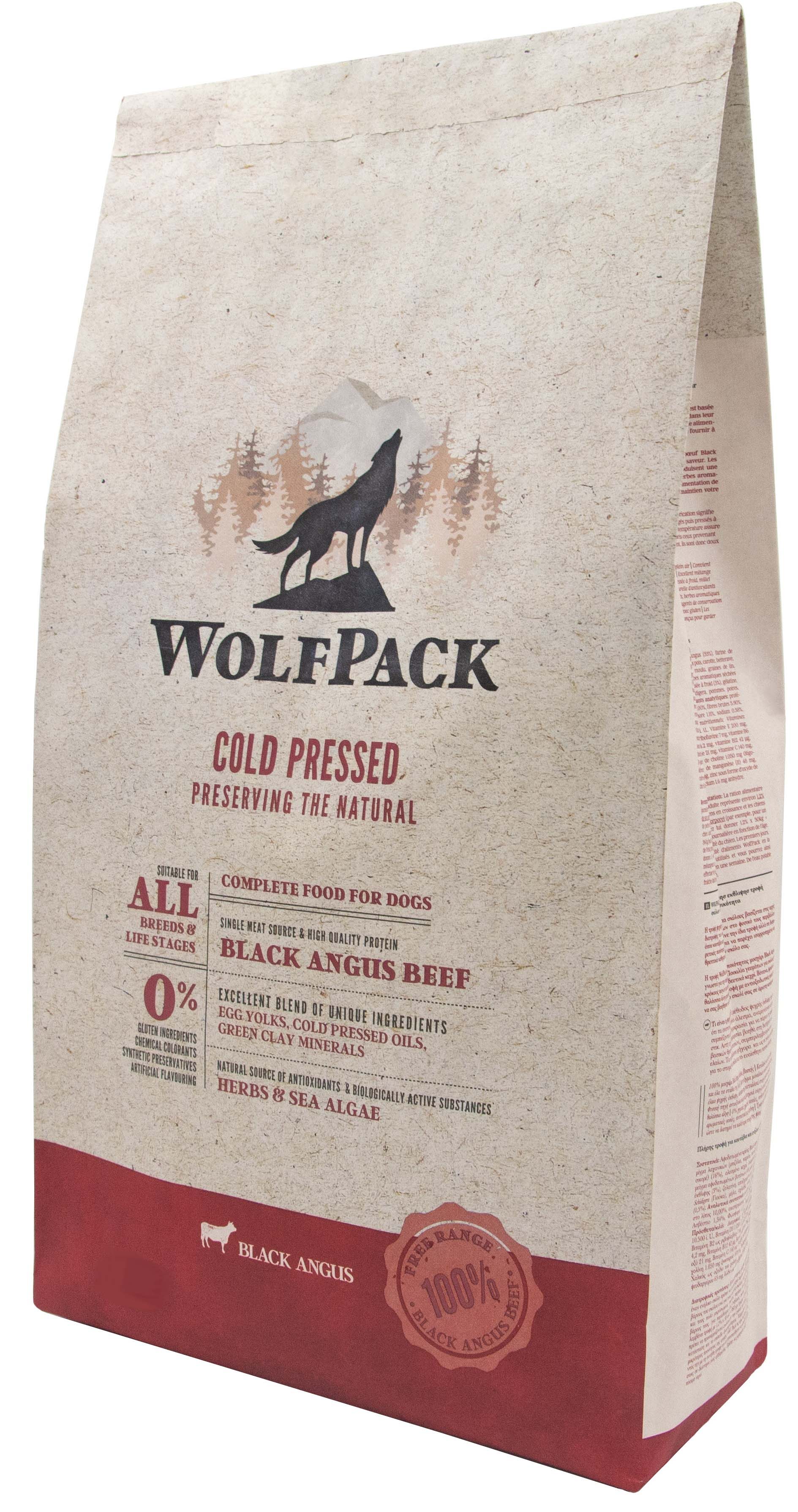 WOLFPACK Hrană presată la rece pentru câini, cu Vită Black Angus
