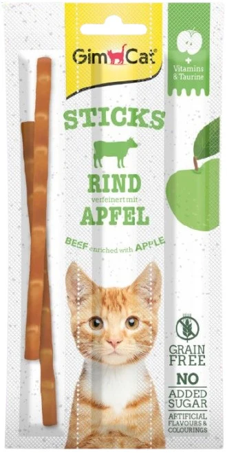 GIMCAT Recompense pentru pisici, Sticks cu Vită şi Măr 3x5g