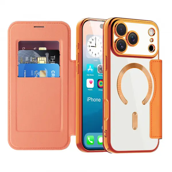 Husa MagSafe pentru Apple iPhone 17 Pro Max, Techsuit, SmartMag Book, Portocalie
