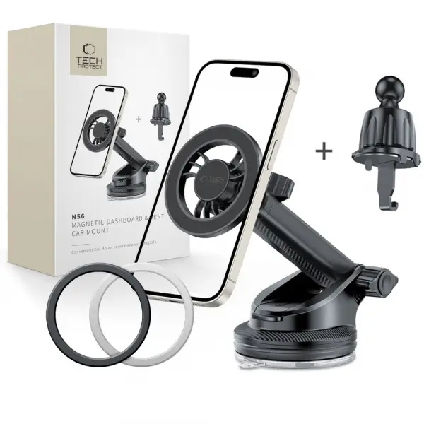 Suport Auto Magnetic Tech-Protect N56 2in1, Universal, Negru