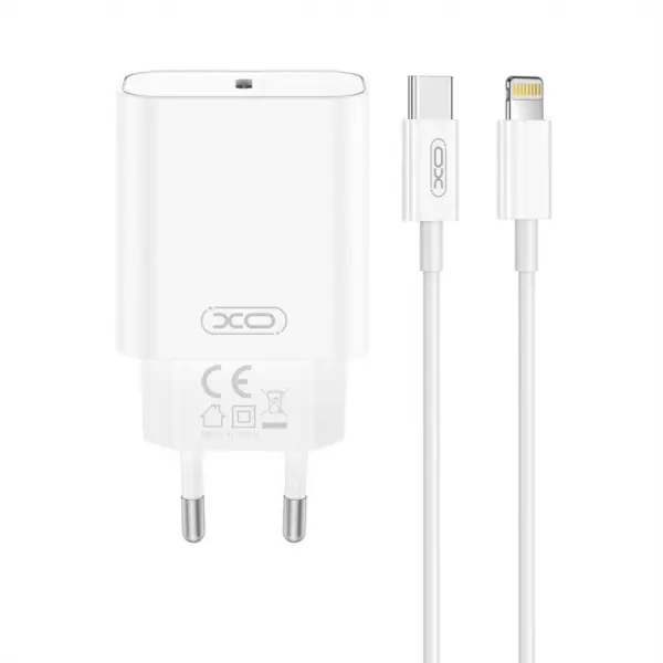 Incarcator Retea Cu Cablu Lightning XO Design CE32, 20W, 3A, 1 x USB-C, Alb