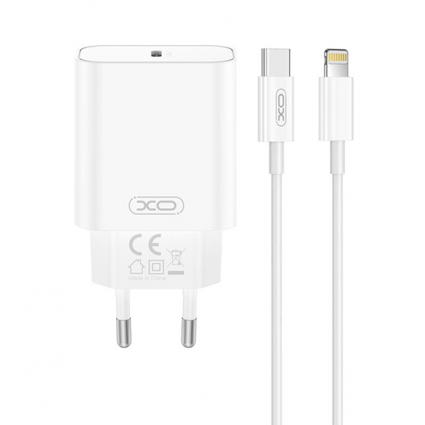 Incarcator Retea Cu Cablu Lightning XO Design CE32, 20W, 3A, 1 x USB-C, Alb