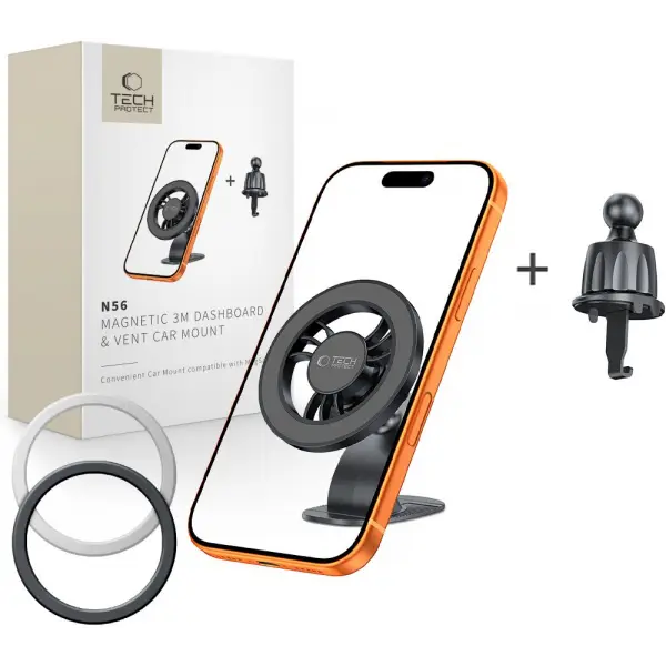 Suport Auto Magnetic Tech-Protect N56 2in1 II, Universal, Negru