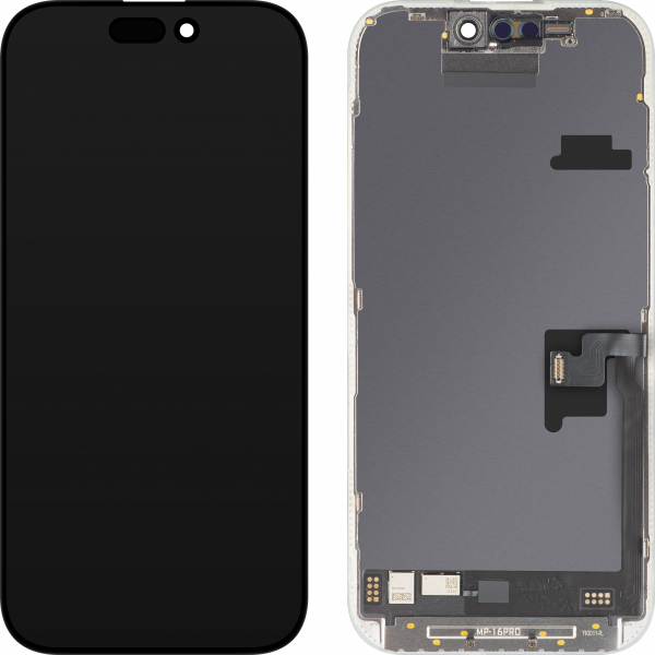 Display cu Touchscreen MP compatibil cu Apple iPhone 16 Pro, cu Rama, Versiune Soft OLED FHD Diagnostic, Negru