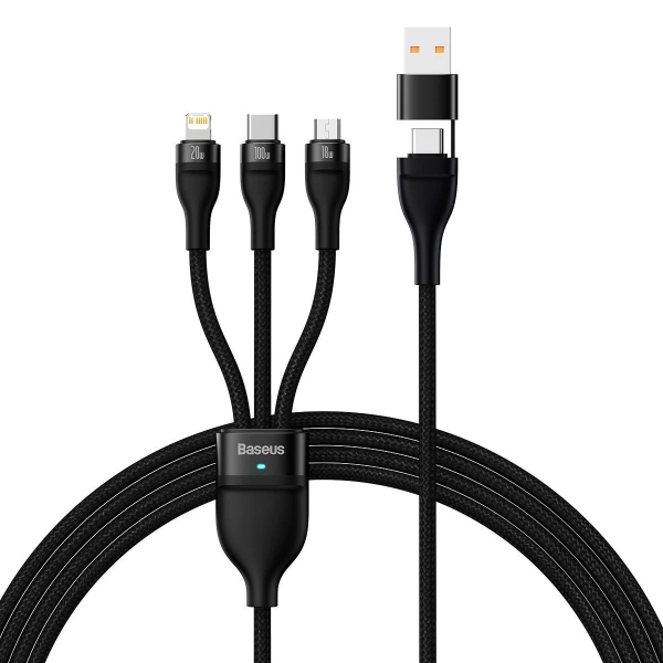 Cablu Incarcare USB-A / USB-C - Lightning / microUSB / USB-C Baseus Flash Series II 3in1, 100W, 1.2m, Negru CASS030101