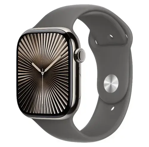 Smartwatch Apple Watch 10 GPS Cellular, Carcasa Natural Titanium  46mm, ecran LTPO OLED, 64GB, curea silicon Stone Grey Sport Band - S/M (Gri)
