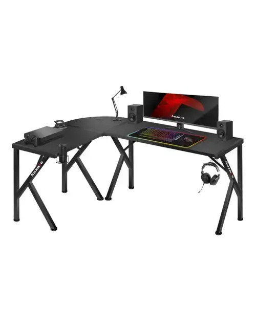 Birou gaming Huzaro Hero 6.3, Otel, Suport casti si pahar, Picioare ajustabile (Negru)