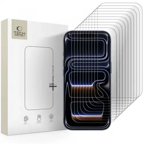 Folie de protectie Ecran Tech-Protect pentru Apple iPhone 17 Pro / 17 / 16 Pro, Sticla Securizata, Full Glue, Set 10 bucati