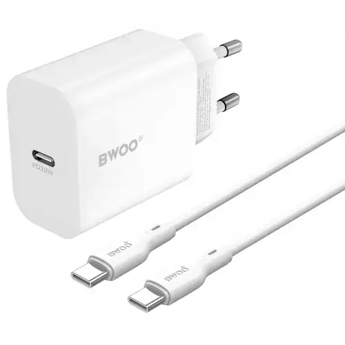 Incarcator Retea Cu Cablu USB-C BWOO CDA233, 20W, 3A, 1 x USB-C (Alb)