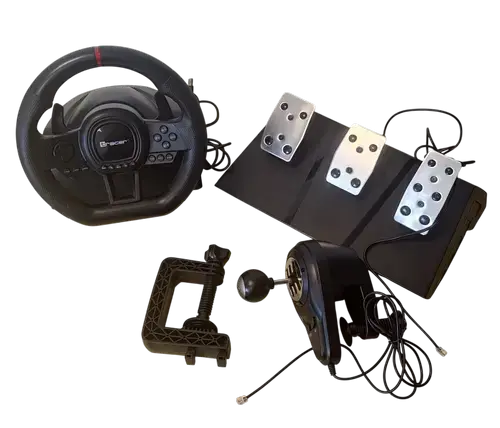 Set volan cu pedale si schimbator Tracer SimRacer TRAJOY47345 GameZone, 6in1, PlayStation 4, PC, Xbox One, Series X/S, Nintendo Switch (Negru)