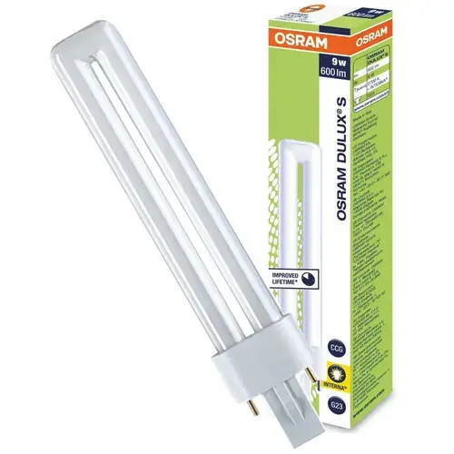 Lampa fluorescenta, Osram, G23, T45, 9W, 600lm, 2700K, Alb cald