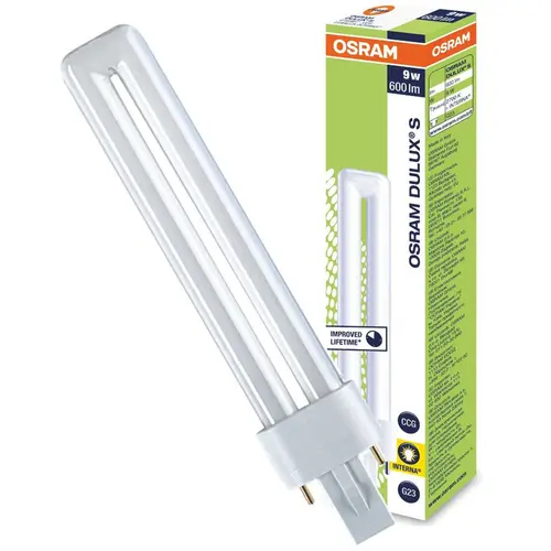Lampa fluorescenta, Osram, G23, T45, 9W, 600lm, 2700K, Alb cald