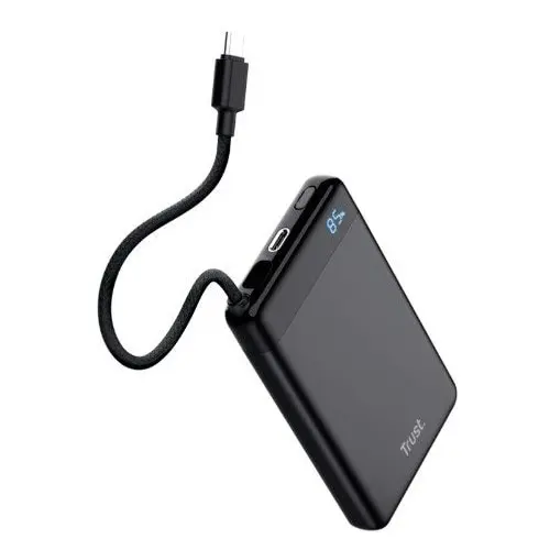 Power bank 10.000 mAh, Trust 25881, cablu USB-C 20W, dual port, ultracompact, Negru