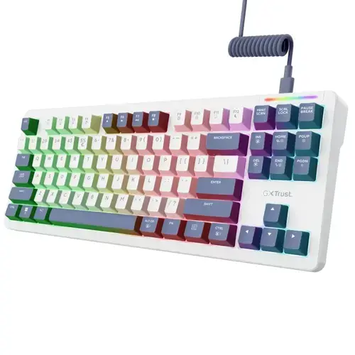 Tastatura mecanica cu fir Trust GXT 872 Xyra TKL, backlight, nr taste 87, Alb