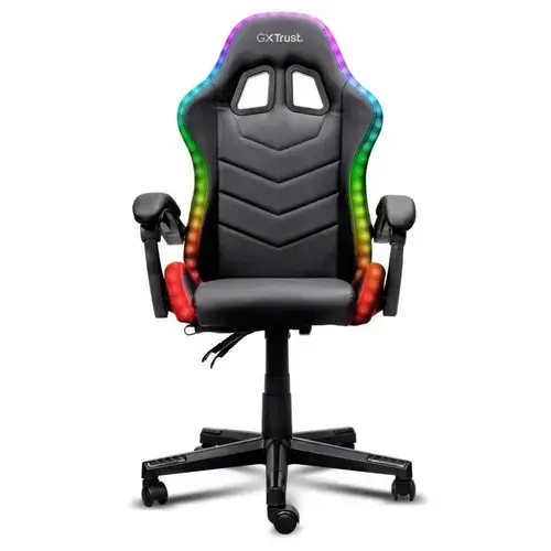 Scaun gaming Trust GXT 704 Roniq RGB, 5 roti, gas lift clasa 3, ajustabil pe inaltime, material PU leather, greutate maxima suportat 110 kg, Negru