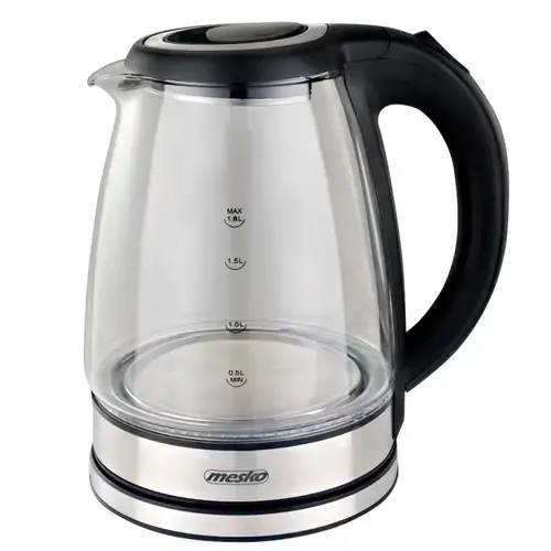 Fierbator de apa Mesko MS 1307, 1.8 L, 1500 W, Indicator nivel apa, Oprire automata, Baza rotativa 360 (Negru/Argintiu)