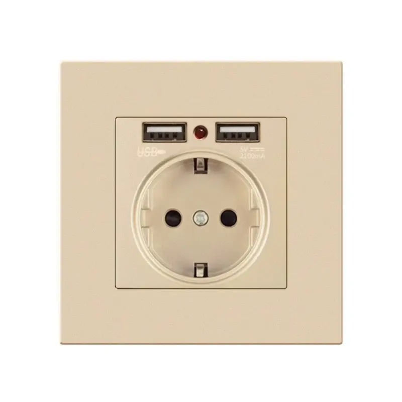 Priza de Perete cu 2 Porturi USB Techstar® TS-PC, 110-250V, 16A, Ignifuga, 86x86mm, Auriu