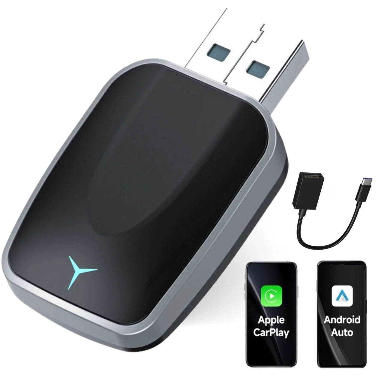 Adaptor Wireless 2-in-1 Apple CarPlay & Android Auto Techstar® M17 – USB/USB-C (Adaptor inclus), Wi-Fi 5.8GHz + Bluetooth, Plug & Play, Mini Compact