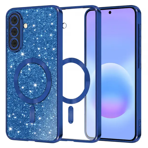 Husa MagSafe pentru Samsung Galaxy A57 5G, Techsuit, Luxury Glitter, Albastra Inchis