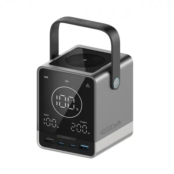 Baterie Externa Cuktech, 40000mAh, 300W, QC + PD + FQI, 1 x QI - 2 x USB-A - 2 x USB-C, Neagra