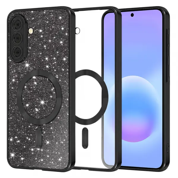 Husa MagSafe pentru Samsung Galaxy A57 5G, Techsuit, Luxury Glitter, Neagra
