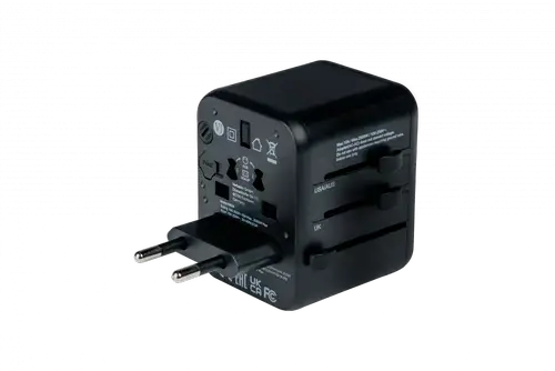 Adaptor universal Verbatim UTA-02, USB-C 20 W, USB-A 18 W, 2 x Schuko (Negru)