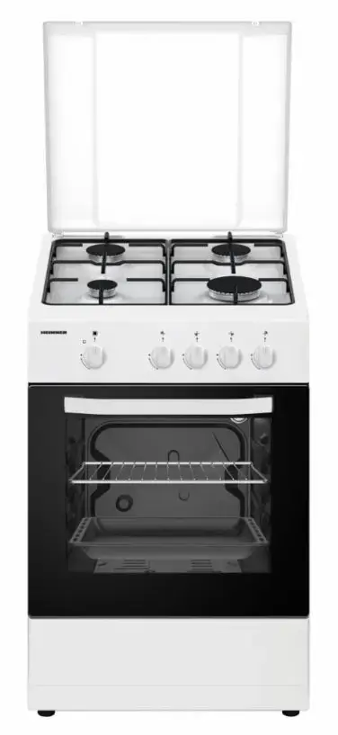 Aragaz Heinner HFSC-SME50WH, 4 arzatoare, Gaz, 50cm, Dispozitiv de siguranta plita si cuptor (Alb)