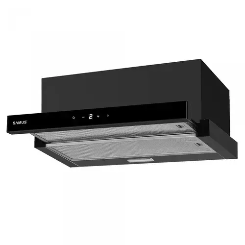 Hota incorporabila Samus HS6061DTGB, 200 W, Control electronic tactil, 3 trepte, parte frontala din sticla neagra, 611 mc/h, L 60 cm (Negru)