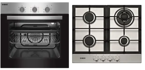 Pachet Samus V7 Cuptor incorporabil Samus SC616GTXV, Electric, 56 L, 5 functii + Plita incorporabila Samus PSG-64SX2, Gaz, 4 arzatoare, Arzator Wok, Aprindere electrica (Negru/Inox)