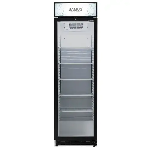 Vitrina frigorifica Samus VS380D, 346 l, 5 rafturi ajustabile, Clasa D, Lumina LED (Alb/Negru)