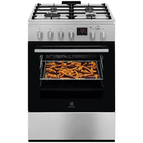 Aragaz Electrolux LKK660220X, Mixt, 4 arzatoare , Siguranta plita, Aprindere integrata, Cuptor electric, Plus Steam, AirFry, Timer, Grill electric, Clasa A, 60 cm (Inox antiamprenta)