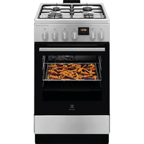 Aragaz Electrolux LKK560222X , Mixt, 4 arzatoare gaz, Gratare de fonta, Cuptor electric, SteamBake, AirFry, Timer electronic, Grill electric, Clasa A, 50cm (Inox)