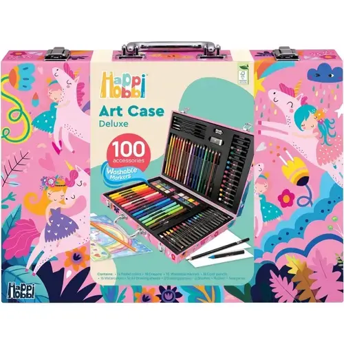 Set pictura si desen Happi Hobbi Kasetina Zographikes Deluxe, 100 accesorii, multicolor, pentru 3+ ani