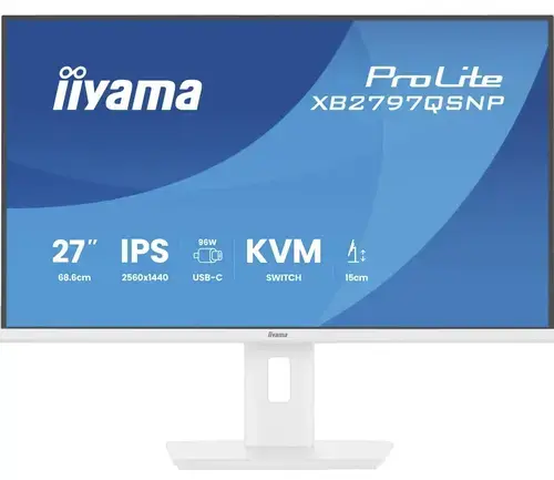 Monitor IPS LED Iiyama ProLite 27inch XB2797QSNP-W1, WQHD (2560 x 1440), HDMI, DisplayPort, Boxe, Pivot, 75 Hz, 1 ms (Alb)