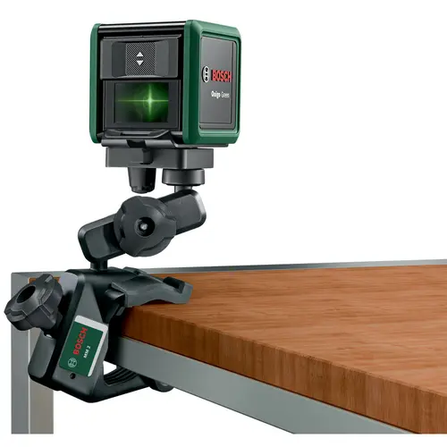 Nivela laser cu linii Bosch Quigo Green Gen2, 12 m domeniu lucru, 500-540 nm dioda laser, ±4° autonivelare, 85° unghi deschidere, ± 0.6 mm/m precizie, 1/4inch filet stativ, 2 baterii 1.5 V LR03 (AAA), sistem de prindere universal MM2, adaptor montare