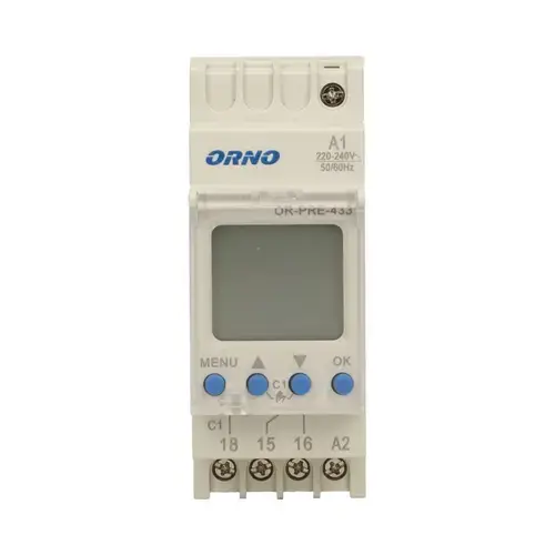 Programator digital ORNO OR-PRE-433, 2300W, 16A, 52 de programe, montaj pe sina DIN TH-35, IP20, Alb